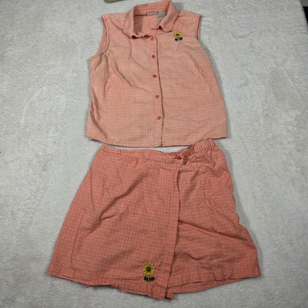Fiorlini International Skort Set Women L Orange Gingham Sunflower 90s